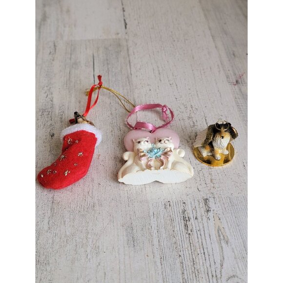 Vintage cat heart dog stocking variety pet ornament Xmas set - Picture 1 of 7
